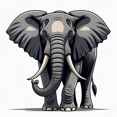 Elephant standing isolated background