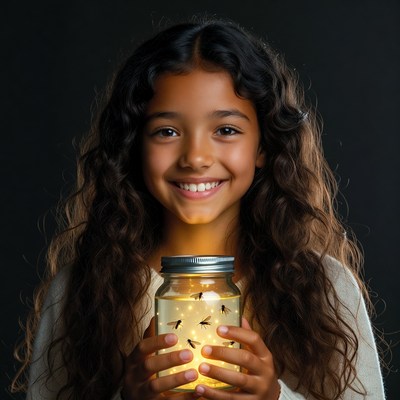 Girl holding glowing firefly jar