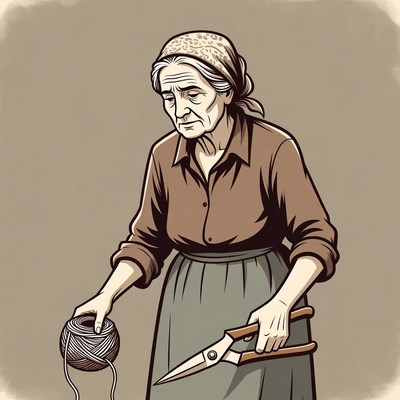 Elderly woman holding yarn and shears