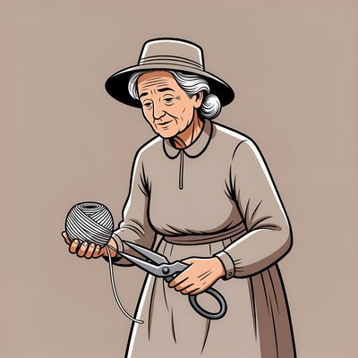 Elderly woman cutting yarn