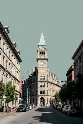 Clock Tower in Historic City Street