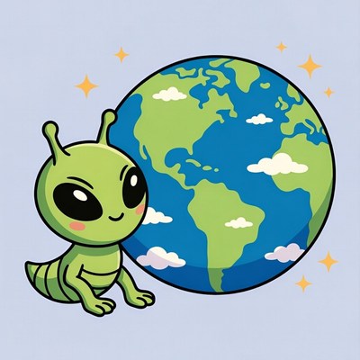 Cute Alien Holding Earth