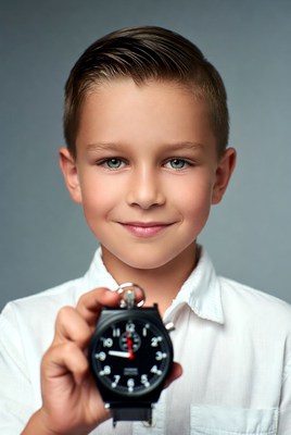 Boy holding black watch