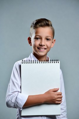 Boy holding blank notebook