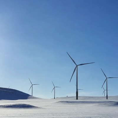Wind Turbines on Snowy Landscape