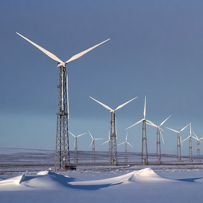 Wind Turbines in Snowy Landscape