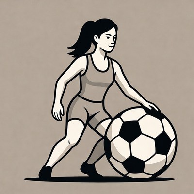 Asian woman kicking soccer ball illustration