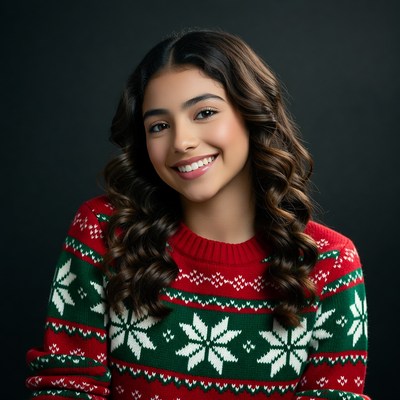 Smiling Latina girl in Christmas sweater