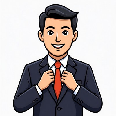 Man adjusting red tie in suit