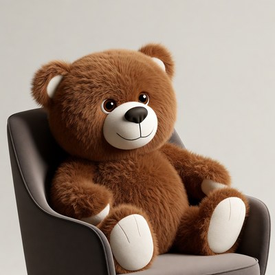 Brown teddy bear sitting in chair