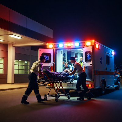 Paramedics Wheeling Patient into Ambulance