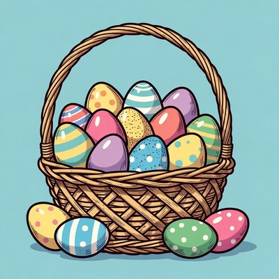 Colorful Easter Eggs in Wicker Basket