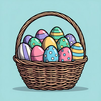 Colorful Easter Eggs in Wicker Basket