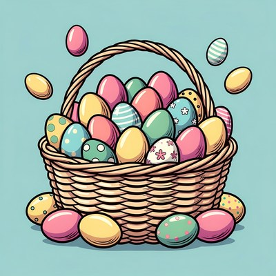 Easter Basket Overflowing with Colorful Eggs