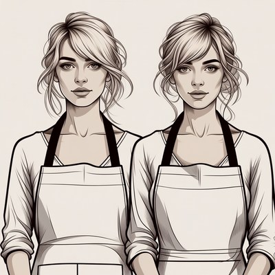 Twin Women Wearing Aprons Illustration