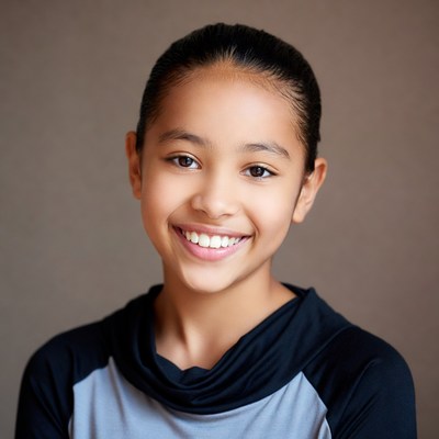 Smiling Asian girl in gray top