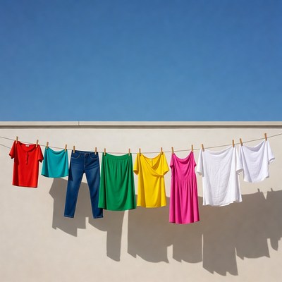 Colorful Clothes Hanging on Clothesline