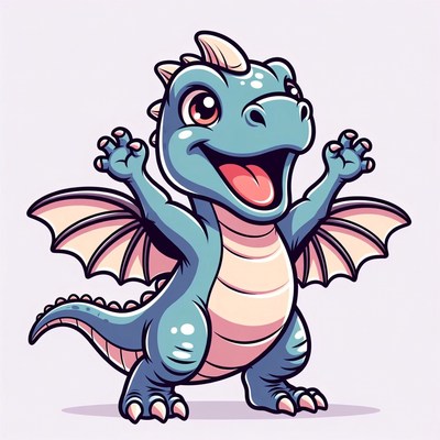 Cute blue baby dragon illustration