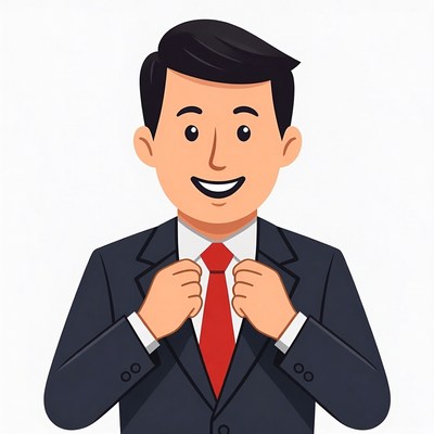 Man adjusting red tie