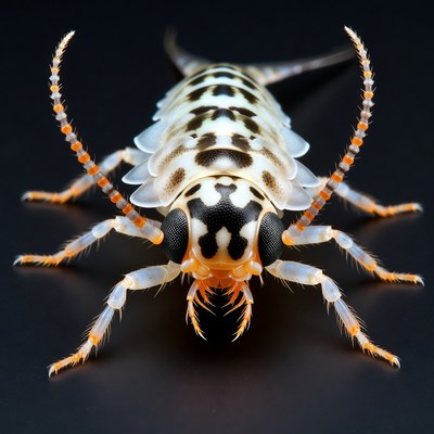 Striped Centipede on Black Background