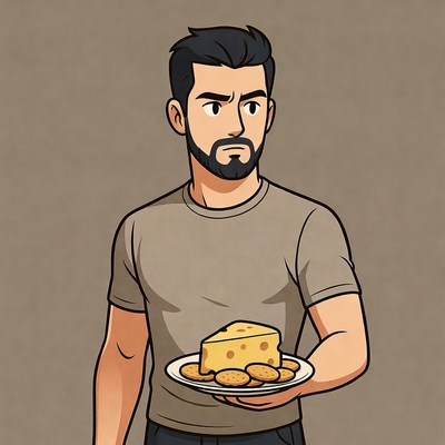 Man holding cheese and crackers