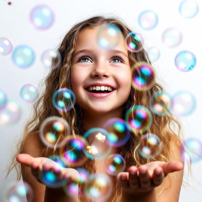 Girl smiling with soap bubbles