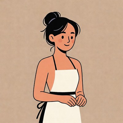 Asian woman in white apron