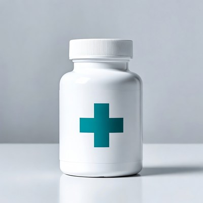White medicine bottle with teal cross