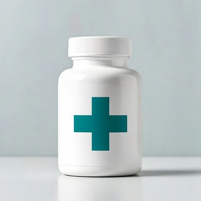 White medicine bottle with green cross