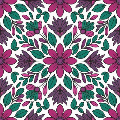 Purple Flower Leaf Seamless Pattern