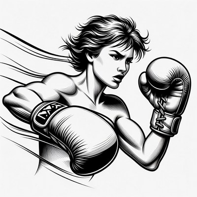 Female boxer punching with gloves