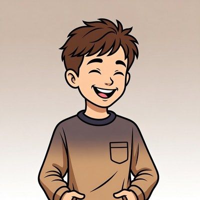 Cartoon boy smiling happily