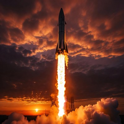 Rocket Launching at Sunset