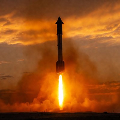 Starship Rocket Launching at Sunset