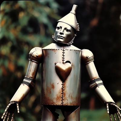 Tin Man with heart in forest