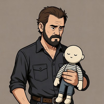 Man holding baby doll