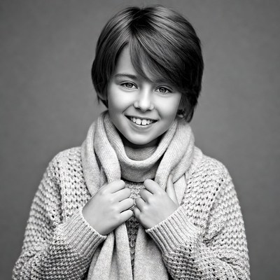 Boy smiling in sweater and scarf