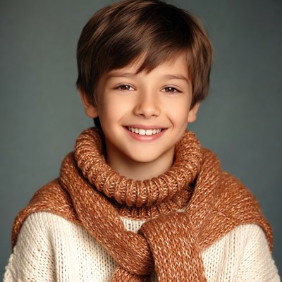 Smiling boy in scarf and sweater