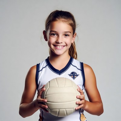 Girl holding volleyball in uniform