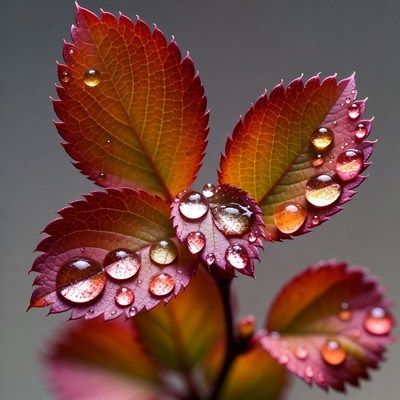 Autumn Leaves with Water Droplets