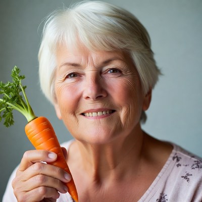 Elderly woman holding carrot