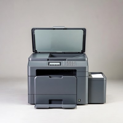 Open Multifunction Printer on White Background