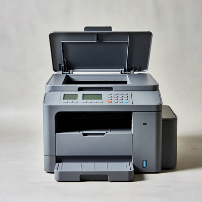 Open gray multifunction printer
