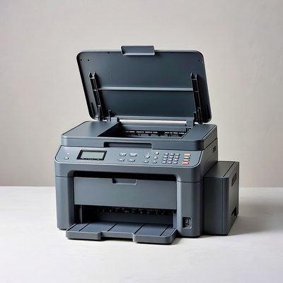Open gray multifunction printer