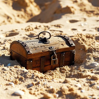 Treasure Chest Buried in Sand