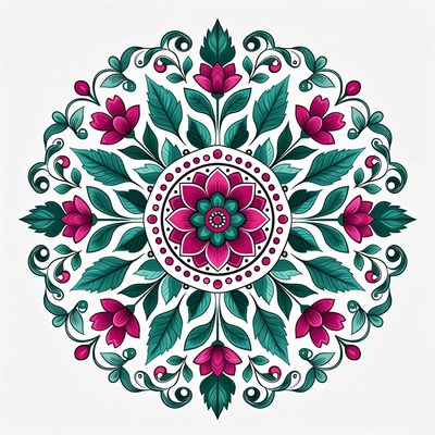 Pink and Green Floral Mandala