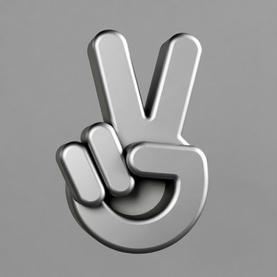 3D Silver Peace Sign Hand