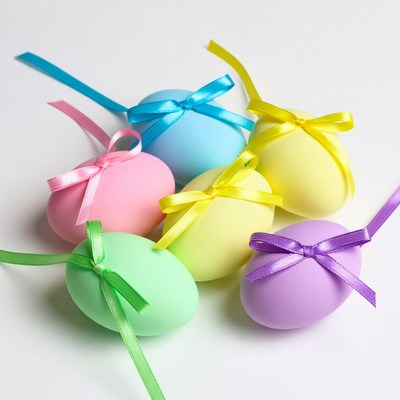 Colorful Easter Eggs with Ribbons