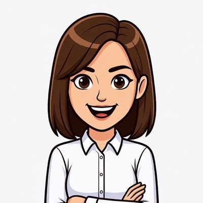 Smiling cartoon woman with arms crossed