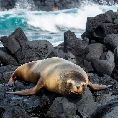 Galapagos sea lion resting on rocks